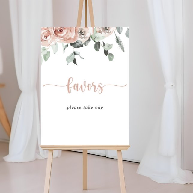 Classic Dusty Pink Rose Floral Favours Sign (Creator Uploaded)