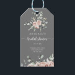 Classic Dusty Pink Rose Floral Grey Bridal Shower Gift Tags<br><div class="desc">These classic dusty pink rose floral grey bridal shower gift tags are perfect for a rustic wedding shower. The design features elegant watercolor dusty pink roses and green foliage,  neatly assembled into beautiful bouquets with a grey background.</div>