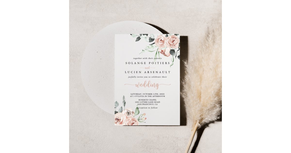 Classic Dusty Pink Rose Floral Wedding Invitation | Zazzle