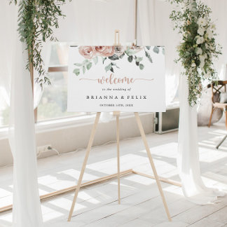 Classic Dusty Pink Rose Floral Wedding Welcome Poster