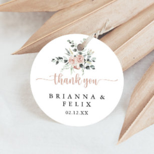 Classic Dusty Pink Rose Thank You Wedding Favour   Classic Round Sticker