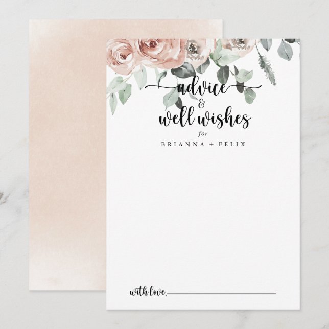 Classic Dusty Pink Rose Wedding Well Wishes   Advice Card (Front/Back)