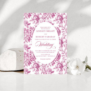 Classic Dusty Pink Toile Floral Wedding Invitation