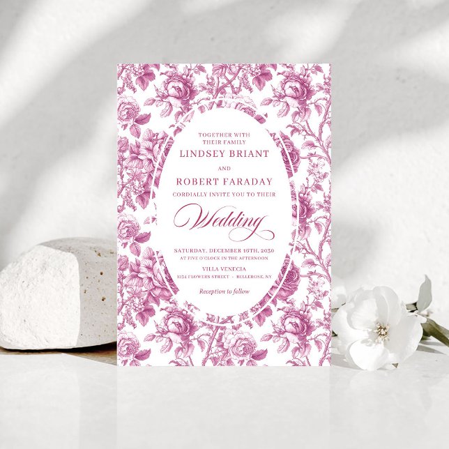 Classic Dusty Pink Toile Floral Wedding Invitation (Classic Dusty Pink Toile Floral Wedding Invitation Art

)
