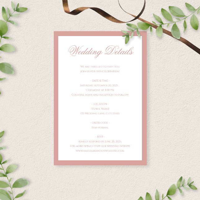 Classic Dusty Rose Border Script Wedding Details Enclosure Card (Creator Uploaded)