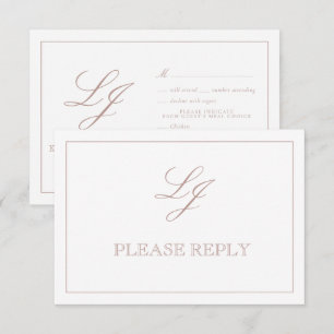 Classic Dusty Rose Calligraphy Monogram Wedding RSVP Card