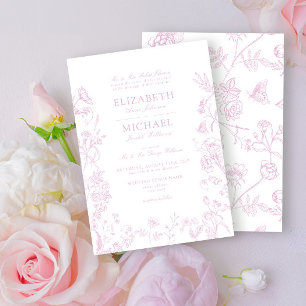 Classic Dusty Rose Chinoiserie Floral Wedding Invitation