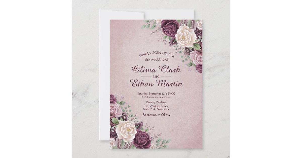 Classic Dusty Rose Floral Invitation | Zazzle.ca