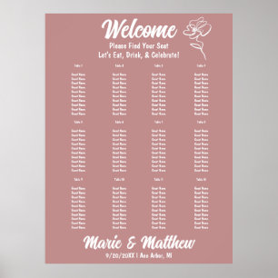 Classic Dusty Rose Floral Wedding Seating Chart