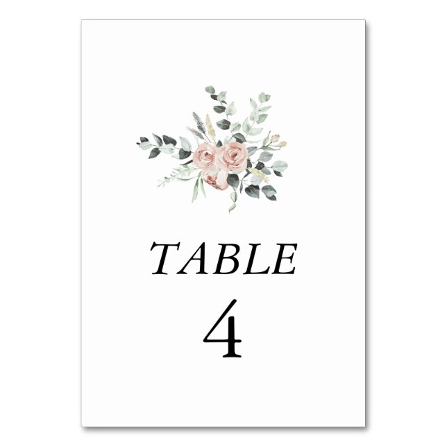 Classic Dusty Rose Floral Wedding Table Number (Front)