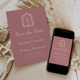 Classic Dusty Rose Monogram Crest Save The Date