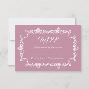 Classic Dusty Rose Pink Ornately Framed Wedding RSVP Card