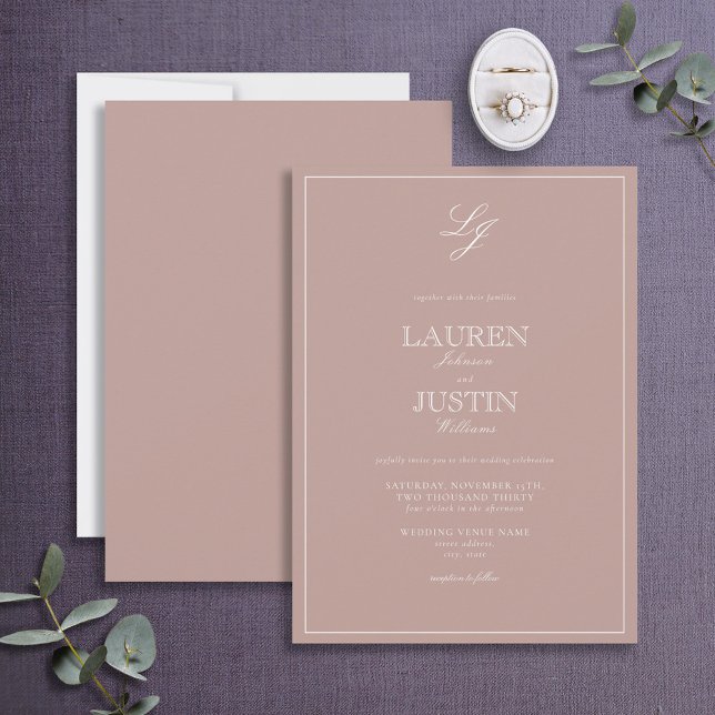 Classic Dusty Rose Script Monogram Wedding Invitation (Creator Uploaded)