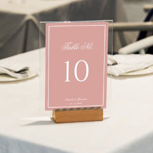 Classic Dusty Rose & White Border Script Wedding Table Number