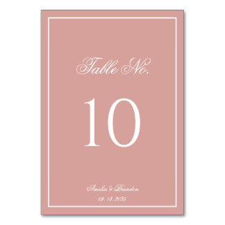 Classic Dusty Rose & White Border Script Wedding Table Number
