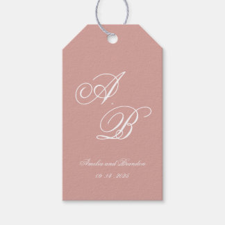 Classic Dusty Rose & White Monogram Script Wedding Gift Tags