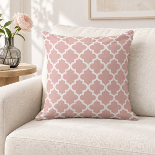 Classic Dusty Rose White Quatrefoil Trellis Throw Pillow