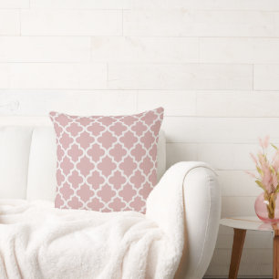 Classic Dusty Rose White Quatrefoil Trellis Throw Pillow