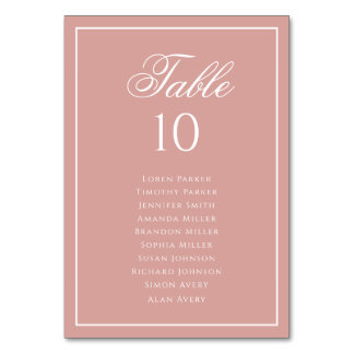 Classic Dusty Rose & White Wedding Seating Chart Table Number
