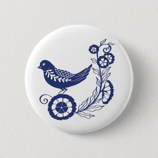 Classic Dutch Blue Delft Tile Bird Design 2 Inch Round Button