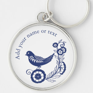 Classic Dutch Blue Delft Tile Bird Design Keychain