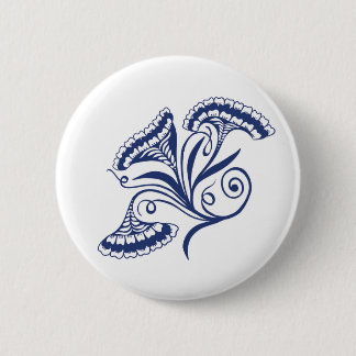 Classic Dutch Blue Delft Tile Floral Design 2 Inch Round Button