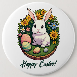 Classic Easter Bunny Illustration. Happy Easter! 6 Inch Round Button