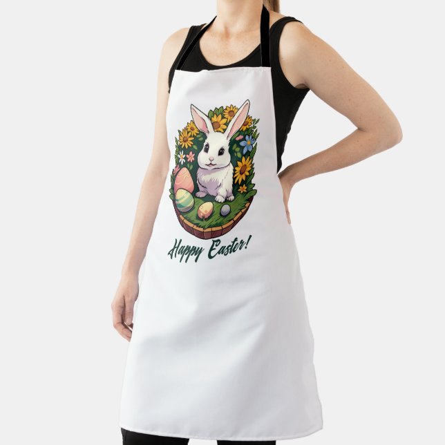 Classic Easter Bunny Illustration. Happy Easter! Apron (Insitu)