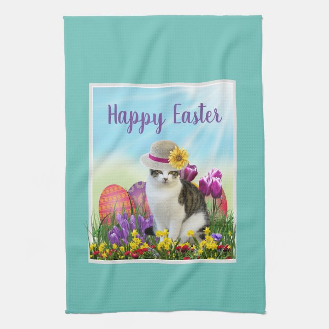 Classic Easter Design with Cat in a Hat Holiday Kitchen Towel (Vertical)
