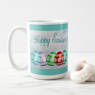 Classic Easter Mug Colourful Eggs & Teal Backgroun