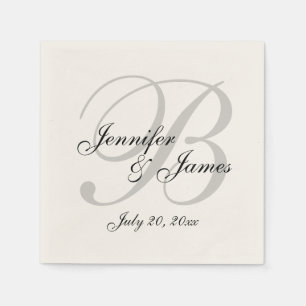 Classic Ecru Monogram Wedding Paper Napkin