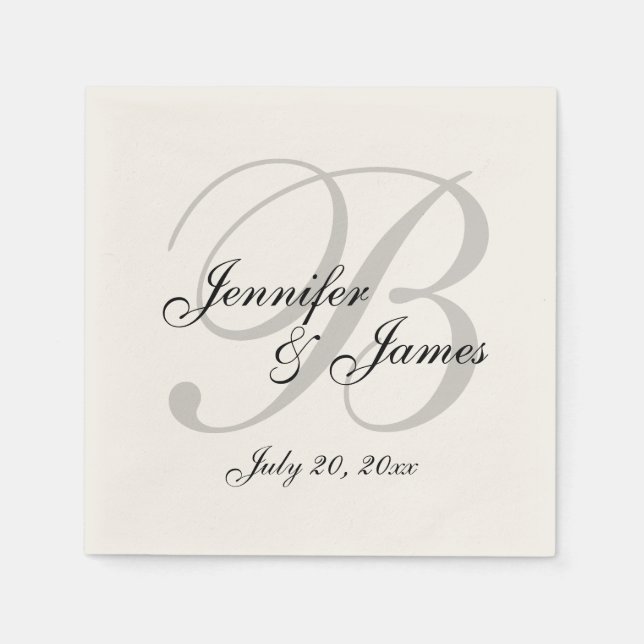 Classic Ecru Monogram Wedding Paper Napkin (Front)