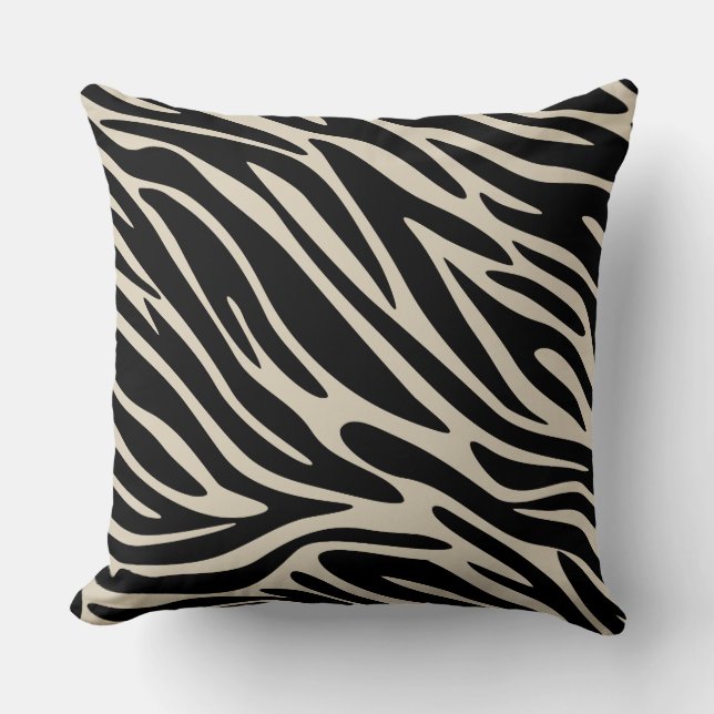 Classic Elegance Black and Tan Zebra Print Large Throw Pillow (Front)