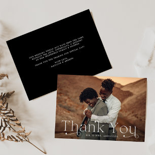 Classic Elegance Black and White Photo Wedding Thank You Card