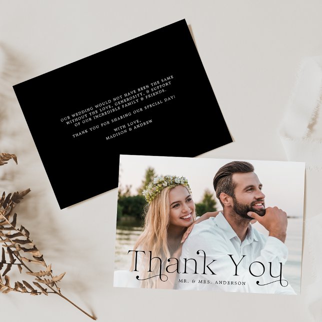 Classic Elegance Black Photo Wedding Thank You Card (Creator Uploaded)