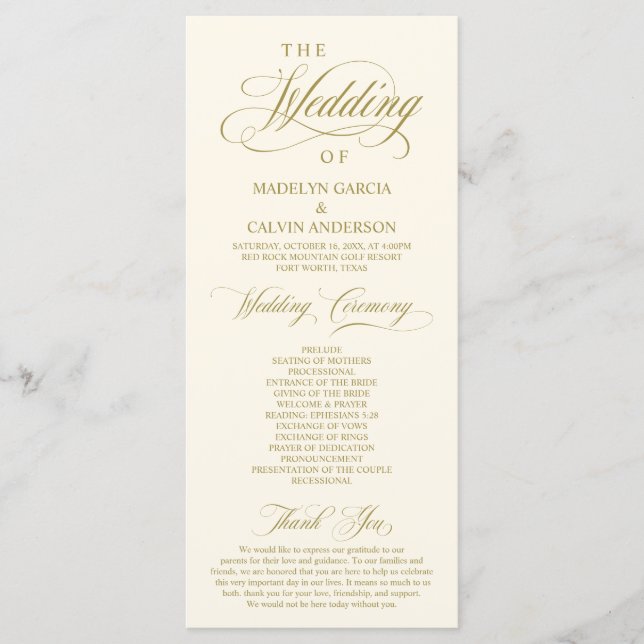Classic Elegance Black Script, Wedding Ceremony Program (Front)