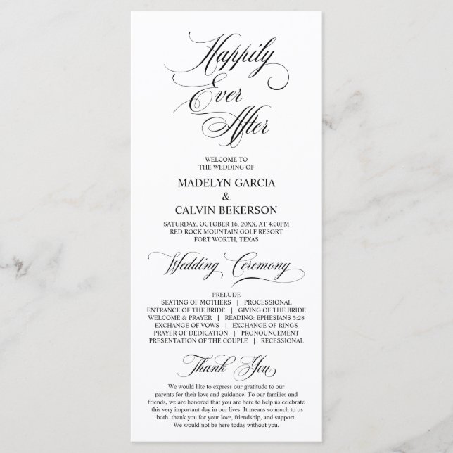 Classic Elegance Black Script, Wedding Ceremony Program (Front)