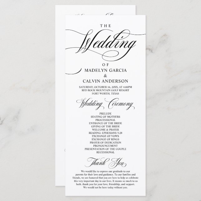 Classic Elegance Black Script, Wedding Ceremony Program (Front/Back)