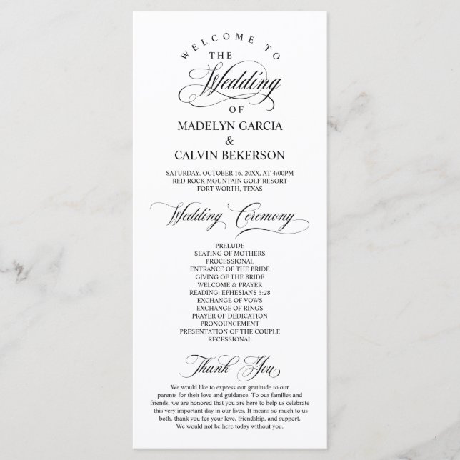 Classic Elegance Black Script, Wedding Ceremony Program (Front)