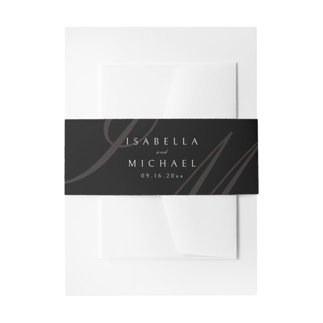 Classic Elegance Calligraphy Monogram Wedding Invitation Belly Band (Front Example)