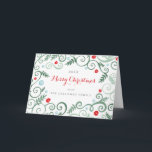 Classic Elegance Christmas Card<br><div class="desc">Scrolls, flowers, and leaves design in shades of greens, blue, and red. White background. Elegant, stylish, colourful - perfect for sending holiday greetings to your family and friends! Easy to customize the text.</div>