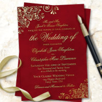 Classic Elegance Crimson Red Formal Wedding Gold