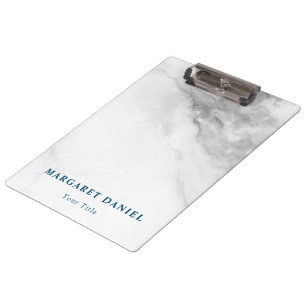 Classic Elegance Customize Name White Marble Clipboard