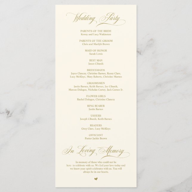 Classic Elegance Gold Script Wedding Ceremony Program (Back)