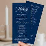 Classic Elegance Gold Script, Wedding Ceremony Program<br><div class="desc">Elegant classic navy blue theme,  Wedding Ceremony Program in 4x9 inches (long) card. It is designed with scroll accent that can be personalised with custom/ personalised text for your bridal party,  ceremony details,  memorial notes and thank you message.</div>