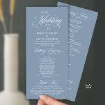 Classic Elegance Gold Script, Wedding Ceremony Program<br><div class="desc">Elegant classic dusty blue theme,  Wedding Ceremony Program in 4x9 inches (long) card. It is designed with scroll accent that can be personalised with custom/ personalised text for your bridal party,  ceremony details,  memorial notes and thank you message.</div>