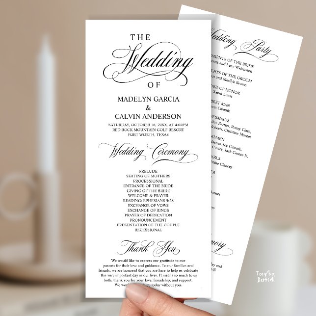 Classic Elegance Gold Script, Wedding Ceremony Program (Classic Elegance, Wedding Ceremony Program, Ceremony and Thank you in Black and White)