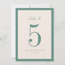 Classic Elegance Green Mariage Carte Numéro de tab