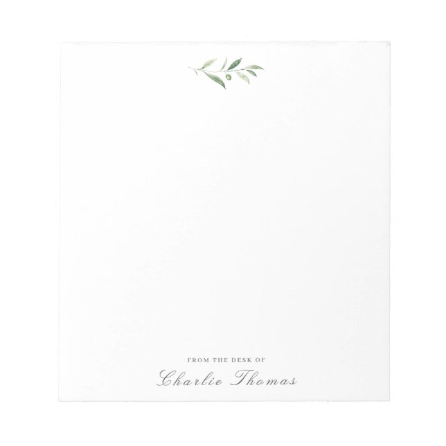 Classic Elegance Greenery Personalized Stationery Notepad (Front)