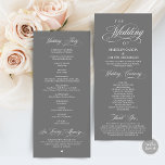 Classic Elegance Grey Script Wedding Ceremony Program<br><div class="desc">Elegant Classy dark grey script, Wedding Ceremony Program in 4x9 inches (long) card. It is designed with scroll accent that can be personalised with custom/ personalised text for your bridal party, ceremony details, memorial notes and thank you message. If you are looking for other program card types and sizes, please...</div>